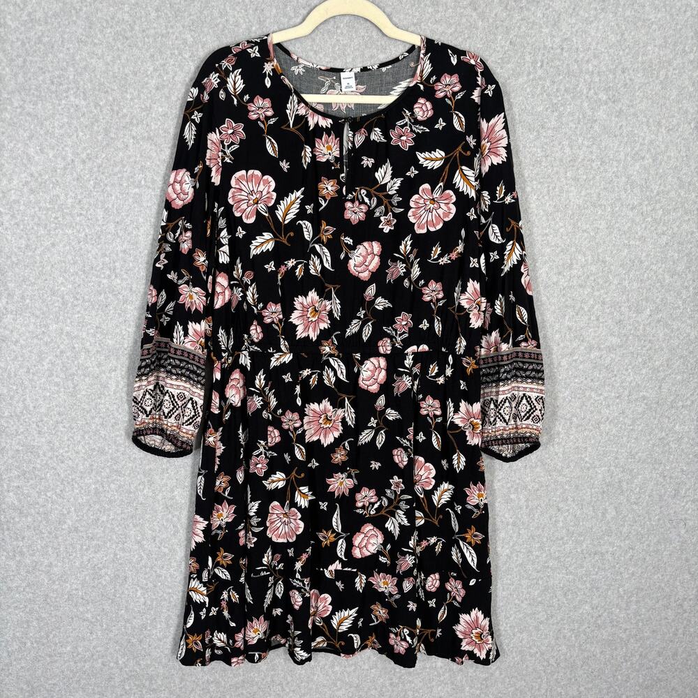 Old Navy Dress XL‎ Pink Knee Tiered Flowy Boho Cottage Farmhouse Rodeo Southwest